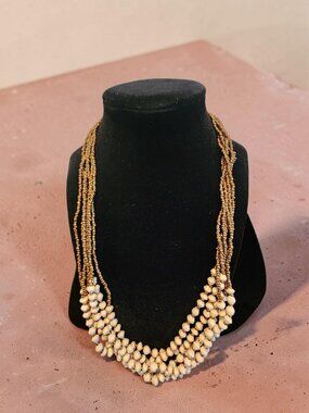 Teng Yue Gold & Cream Multi-Strand Beaded Necklace